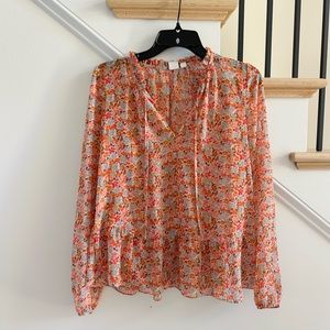 Gap Long Sleeve Peplum Pink Floral Print Blouse, Size XS